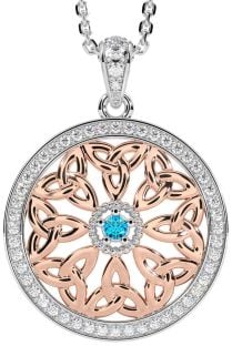 Diamond Topaz White Rose Gold Celtic Trinity Knot Necklace