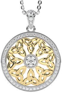 Diamond White Yellow Gold Celtic Trinity Knot Necklace