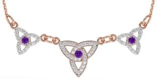 Diamond Amethyst Rose Gold Silver Celtic Trinity Knot Necklace