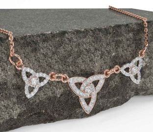 Diamond Rose Gold Silver Celtic Trinity Knot Necklace