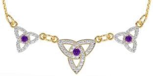 Diamond Amethyst Gold Silver Celtic Trinity Knot Necklace