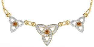 Diamond Citrine Gold Silver Celtic Trinity Knot Necklace