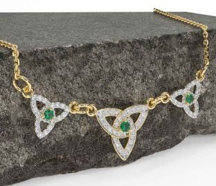 Diamond Emerald Gold Silver Celtic Trinity Knot Necklace