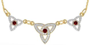 Diamond Garnet Gold Silver Celtic Trinity Knot Necklace