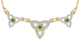 Diamond Peridot Gold Silver Celtic Trinity Knot Necklace