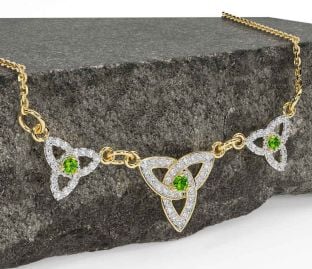 Diamond Peridot Gold Silver Celtic Trinity Knot Necklace