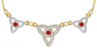 Diamond Ruby Gold Silver Celtic Trinity Knot Necklace