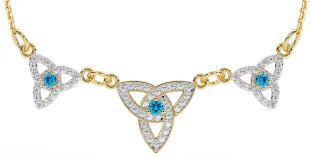 Diamond Topaz Gold Silver Celtic Trinity Knot Necklace