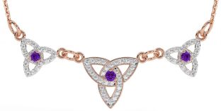 Diamond Amethyst Rose Gold Celtic Trinity Knot Necklace