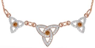 Diamond Citrine Rose Gold Celtic Trinity Knot Necklace