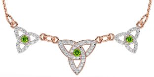 Diamond Peridot Rose Gold Celtic Trinity Knot Necklace