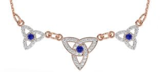 Diamond Sapphire Rose Gold Celtic Trinity Knot Necklace