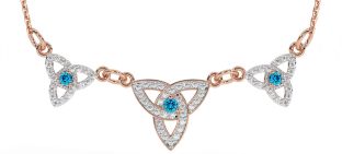 Diamond Topaz Rose Gold Celtic Trinity Knot Necklace
