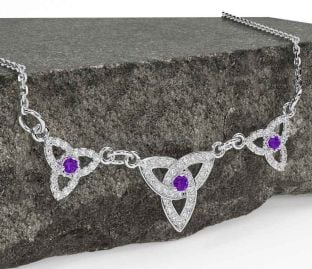 Diamond Amethyst Silver Celtic Trinity Knot Necklace