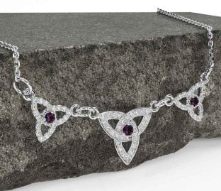 Diamond Alexandrite Silver Celtic Trinity Knot Necklace