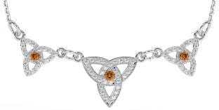 Diamond Citrine Silver Celtic Trinity Knot Necklace