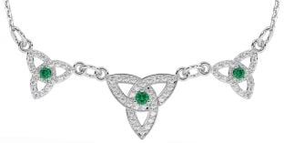 Diamond Emerald Silver Celtic Trinity Knot Necklace