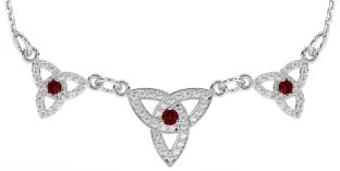 Diamond Garnet Silver Celtic Trinity Knot Necklace