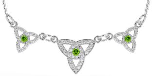 Diamond Peridot Silver Celtic Trinity Knot Necklace