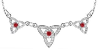 Diamond Ruby Silver Celtic Trinity Knot Necklace