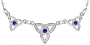 Diamond Sapphire Silver Celtic Trinity Knot Necklace