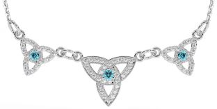 Diamond Aquamarine White Gold Celtic Trinity Knot Necklace