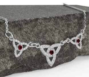 Diamond Garnet White Gold Celtic Trinity Knot Necklace