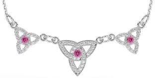 Diamond Pink Tourmaline White Gold Celtic Trinity Knot Necklace