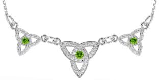 Diamond Peridot White Gold Celtic Trinity Knot Necklace