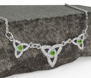 Diamond Peridot White Gold Celtic Trinity Knot Necklace