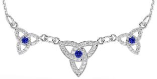 Diamond Sapphire White Gold Celtic Trinity Knot Necklace