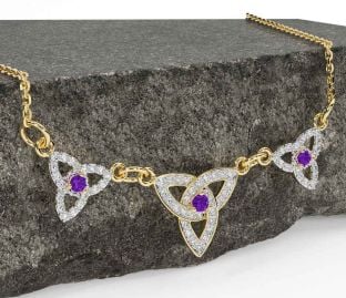 Diamond Amethyst Gold Celtic Trinity Knot Necklace