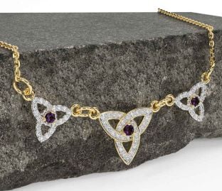 Diamond Alexandrite Gold Celtic Trinity Knot Necklace