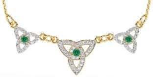 Diamond Emerald Gold Celtic Trinity Knot Necklace