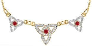 Diamond Ruby Gold Celtic Trinity Knot Necklace