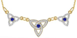 Diamond Sapphire Gold Celtic Trinity Knot Necklace