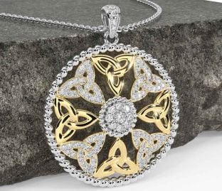 Diamond White Yellow Gold Celtic Trinity Knot Necklace