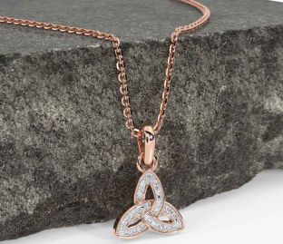 Diamond Rose Gold Silver Celtic Trinity Knot Necklace