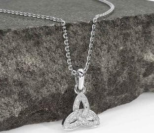 Diamond Silver Celtic Trinity Knot Necklace