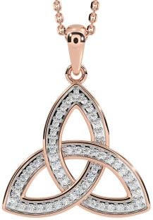 Diamond Rose Gold Silver Celtic Trinity Knot Necklace