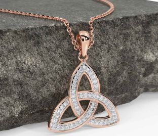 Diamond Rose Gold Silver Celtic Trinity Knot Necklace