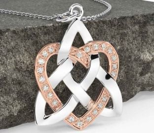 Diamond Rose Gold Silver Celtic Knot Heart Necklace