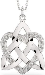 Diamond Silver Celtic Knot Heart Necklace