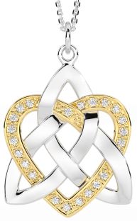 Diamond White Yellow Gold Celtic Knot Heart Necklace
