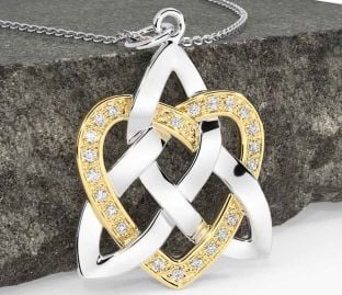 Diamond White Yellow Gold Celtic Knot Heart Necklace