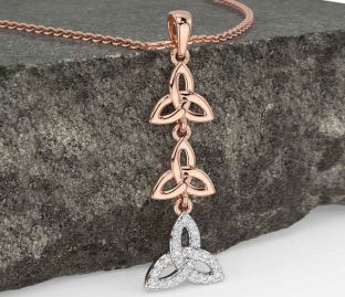 Diamond Rose Gold Silver Celtic Trinity Knot Necklace