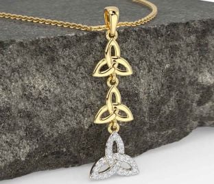 Diamond Gold Silver Celtic Trinity Knot Necklace