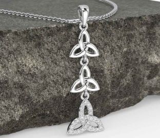 Diamond Silver Celtic Trinity Knot Necklace
