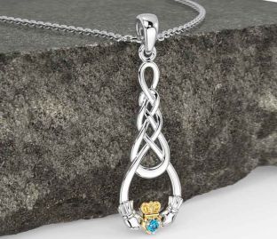 Topaz Gold Silver Celtic Claddagh Necklace