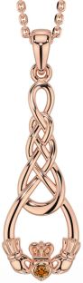 Citrin Rose Gold Silber keltisch Claddagh Halskette